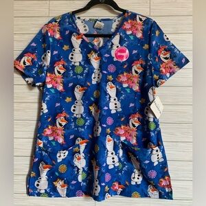 Blue Olaf Print Scrub Top NwT
